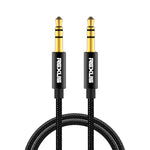 Cabo de Áudio AUX Estéreo REXLIS 3629 3.5mm Macho para Macho com Jack Dourado para Carro, para Dispositivos Digitais Padrão AUX 3.5mm, Comprimento: 1.8m