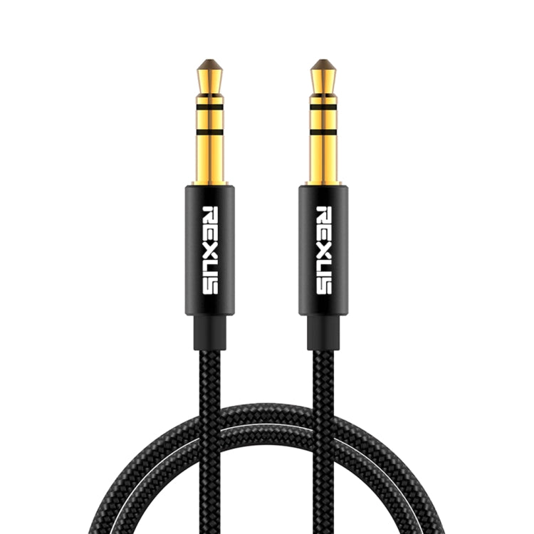 Cabo de Áudio AUX Estéreo REXLIS 3629 3.5mm Macho para Macho com Jack Dourado para Carro, para Dispositivos Digitais Padrão AUX 3.5mm, Comprimento: 1.8m