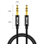 Cabo de Áudio AUX Estéreo REXLIS 3629 3.5mm Macho para Macho com Jack Dourado para Carro, para Dispositivos Digitais Padrão AUX 3.5mm, Comprimento: 1.8m