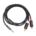 Cabo de Áudio REXLIS 3635 3.5mm Macho para RCA Duplo com Plugue Dourado, Cabo Trançado de Algodão Preto para Interface de Entrada RCA em Colunas Ativas, Comprimento: 1m