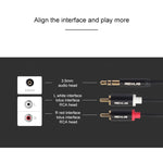Cabo de Áudio REXLIS 3635 3.5mm Macho para RCA Duplo com Plugue Dourado, Cabo Trançado de Algodão Preto para Interface de Entrada RCA em Colunas Ativas, Comprimento: 1m