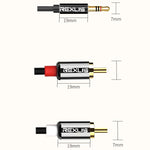 Cabo de Áudio REXLIS 3635 3.5mm Macho para RCA Duplo com Plugue Dourado, Cabo Trançado de Algodão Preto para Interface de Entrada RCA em Colunas Ativas, Comprimento: 1.8m