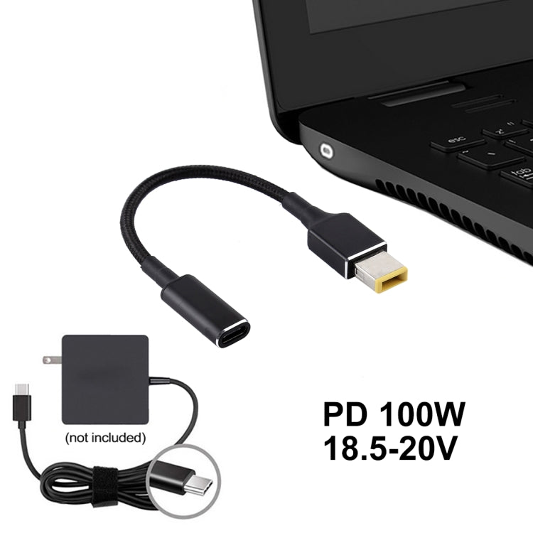 Adaptador PD 100W 18.5-20V com Ficha Quadrada para USB-C / Tipo-C, Cabo com Trança de Nylon para Portátil Lenovo