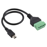 Cabo Adaptador USB Mini 5 Pinos Macho para Terminais Pluggable 5 Pinos Sem Solda, Comprimento: 30cm, Mini 5 Pinos Macho