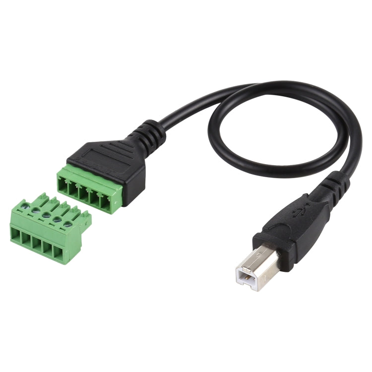 Cabo Adaptador USB Tipo-B Macho para Terminais Pluggable 5 Pinos Sem Solda, Comprimento: 30cm, USB Tipo-B Macho