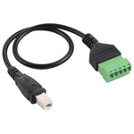 Cabo Adaptador USB Tipo-B Macho para Terminais Pluggable 5 Pinos Sem Solda, Comprimento: 30cm, USB Tipo-B Macho