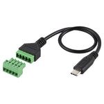 Cabo Adaptador USB-C / Tipo-C Macho para Terminais Pluggable 5 Pinos Sem Solda, Comprimento: 30cm, Tipo-C Macho