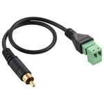 Cabo Adaptador de Conexão Sem Solda RCA Macho Dourado para Terminais Pluggable de 2 Pinos, Comprimento: 30cm, RCA Macho
