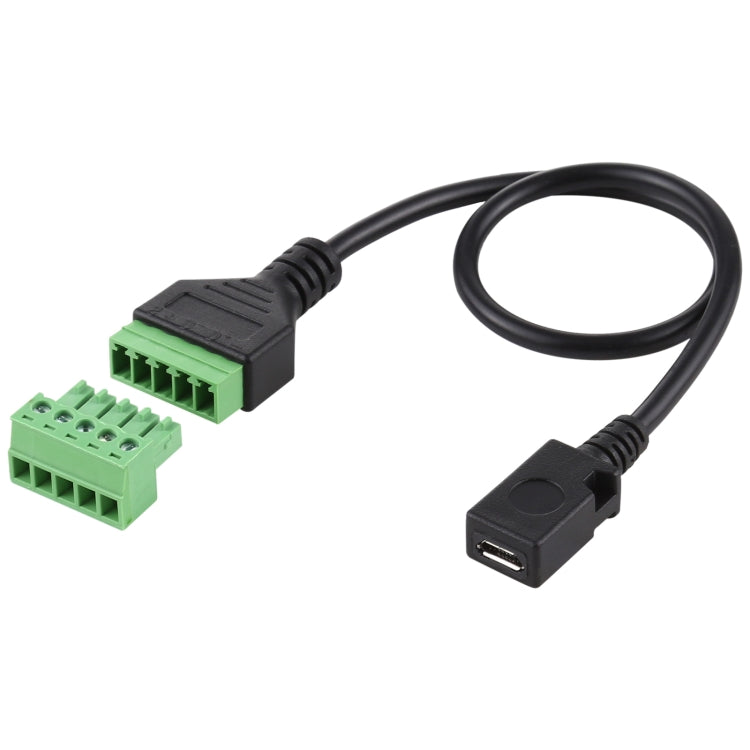 Cabo Adaptador de Conexão Sem Solda Micro USB Fêmea para Terminais Pluggable de 5 Pinos, Comprimento: 30cm, Micro USB Fêmea