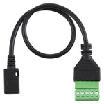 Cabo Adaptador de Conexão Sem Solda Micro USB Fêmea para Terminais Pluggable de 5 Pinos, Comprimento: 30cm, Micro USB Fêmea