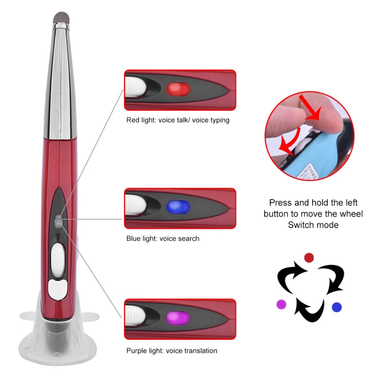 Rato ótico inteligente sem fios PR-06S com 4 teclas e função de caneta stylus, Suporta operação por voz / tradução, Suporta operação por voz / tradução Vermelho, Suporta operação por voz / tradução Cinzento, Suporta operação por voz / tradução Azul