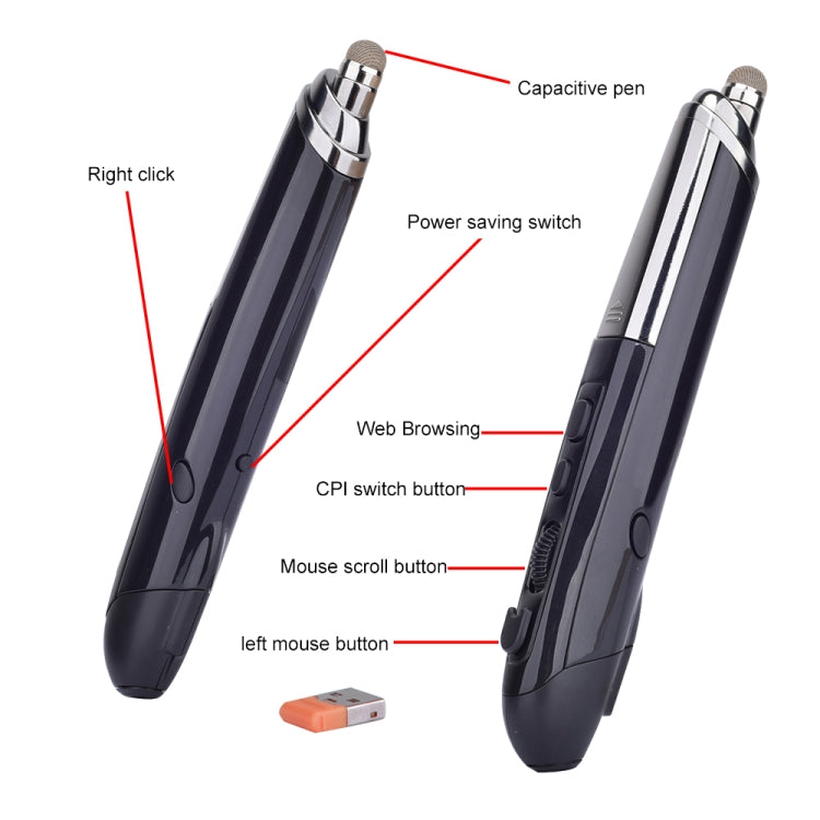 Rato ótico inteligente sem fios PR-08 com 6 teclas, função de caneta stylus e laser, Função laser Vermelho, Função laser Branco, Função laser Preto, Função laser Cinzento, Função laser Azul