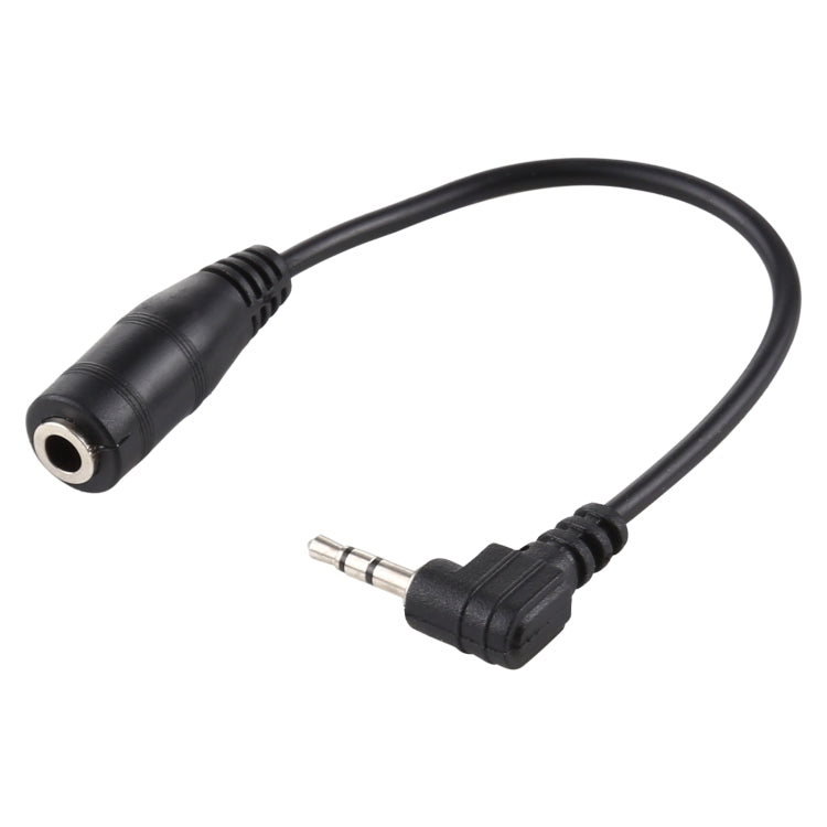 Cabo adaptador conversor de alimentação DC estéreo AUX com ficha macho de ângulo direito 2,5mm para jack fêmea 3,5mm, comprimento: 14cm