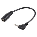 Cabo adaptador conversor de alimentação DC estéreo AUX com ficha macho de ângulo direito 2,5mm para jack fêmea 3,5mm, comprimento: 14cm