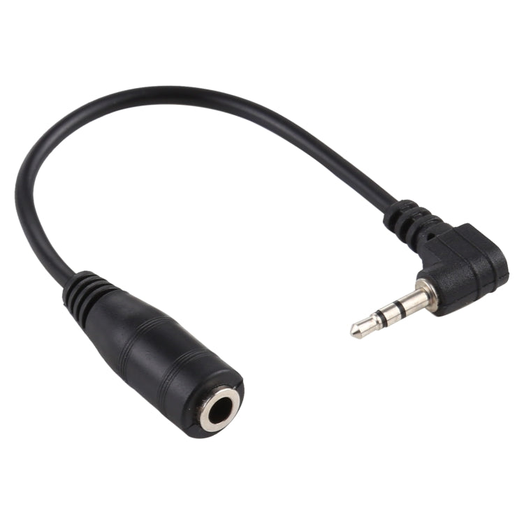 Cabo adaptador conversor de alimentação DC estéreo AUX com ficha macho de ângulo direito 2,5mm para jack fêmea 3,5mm, comprimento: 14cm