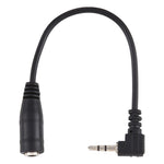Cabo adaptador conversor de alimentação DC estéreo AUX com ficha macho de ângulo direito 2,5mm para jack fêmea 3,5mm, comprimento: 14cm
