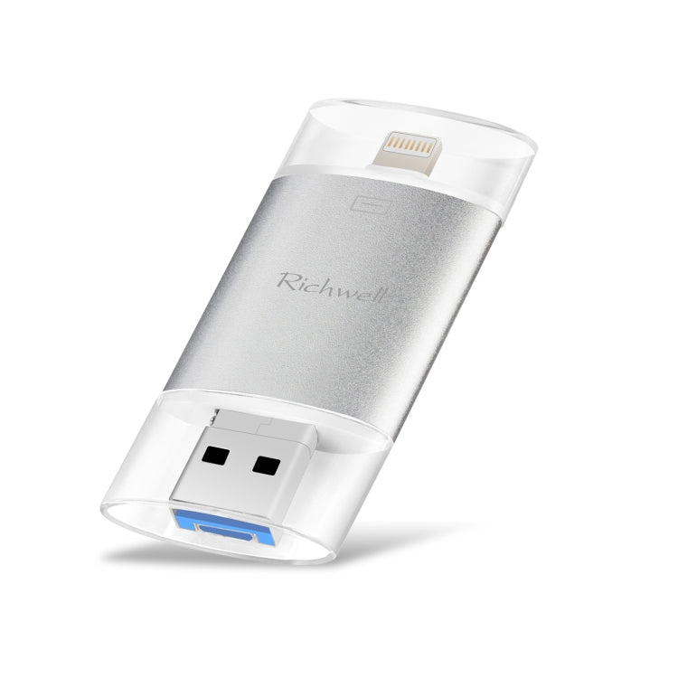 Pen Drive Richwell 3 em 1 64G Type-C + 8 Pinos + USB 3.0 com Dupla Tampa Metálica e Função OTG