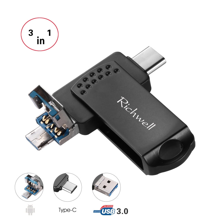 Pen Drive Metal Richwell 3 em 1 32G Type-C + Micro USB + USB 3.0 com Função OTG