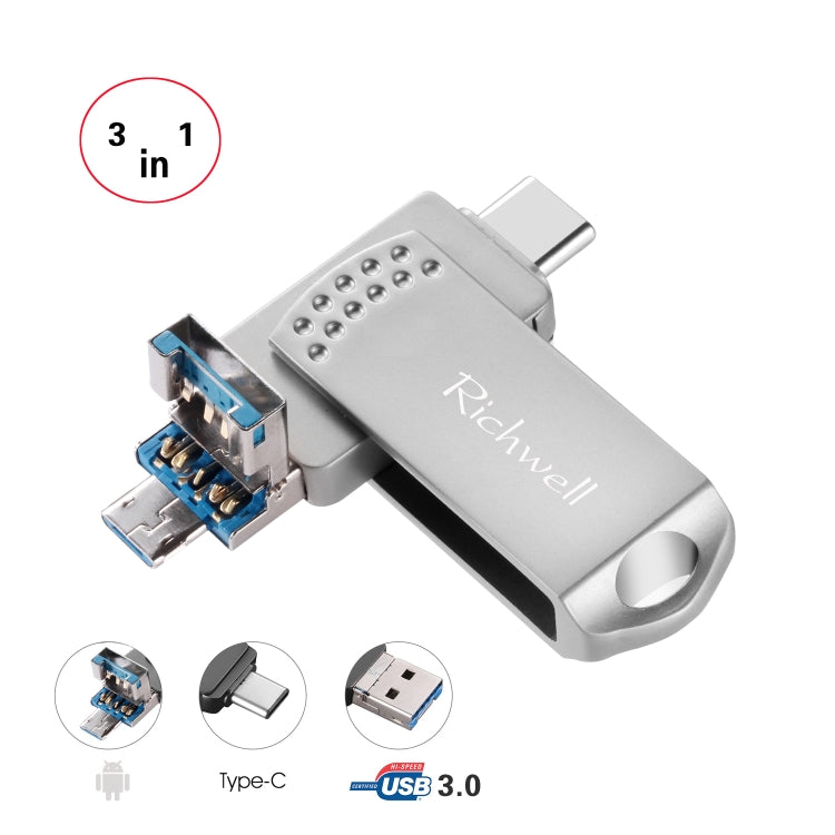 Pen Drive Metal Richwell 3 em 1 32G Type-C + Micro USB + USB 3.0 com Função OTG