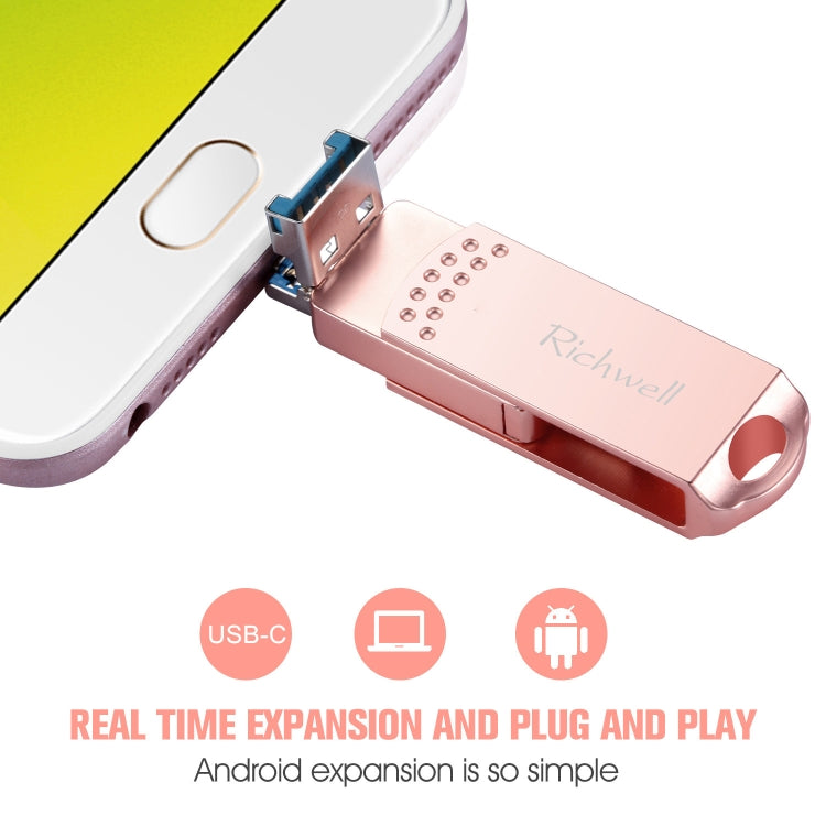 Richwell 3 em 1 128G Type-C + Micro USB + USB 3.0 Pen Drive Metálico com Função OTG