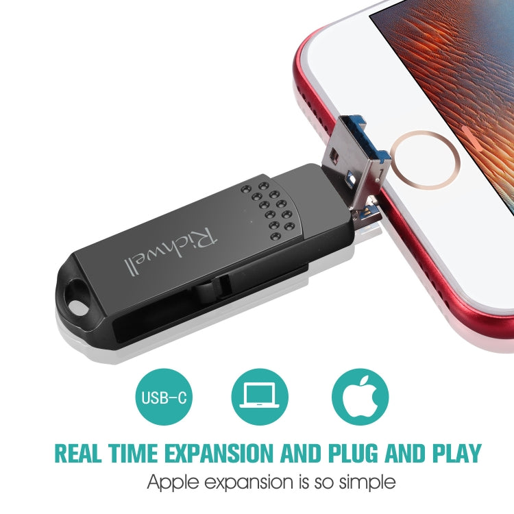 Richwell 128G Type-C + 8 Pinos + USB 3.0 Pen Drive Metálico com Função OTG