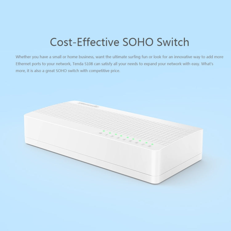 Comutador de Rede Ethernet Rápida Tenda S108 8 Portas 10 / 100Mbps LAN HUB, Tenda SG108 8 Portas Branco