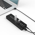 HUB USB 2.0 ORICO P10-U2 com 10 portas, indicador LED de energia e cabo USB de 1m (Preto)