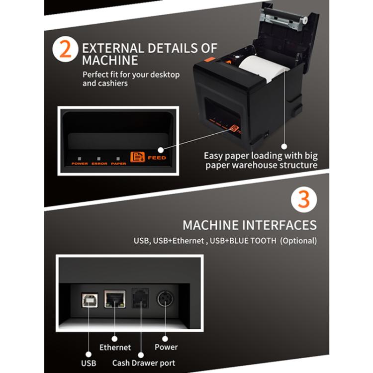 Impressora de Recibos Térmica com Cortador Automático e Interface USB Bluetooth ZJ-8360-L 80mm, ZJ-8360-L USB Bluetooth, ZJ-8360-L USB Bluetoot