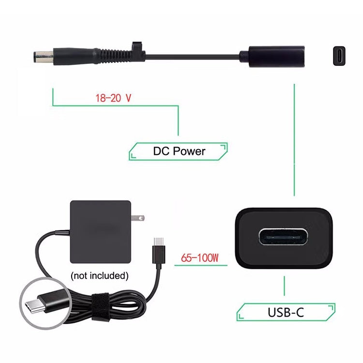 Cabo adaptador de carregador de energia DP USB-C / Type-C para 7.4 x 0.6mm para HP, 2.4 x 0.6mm