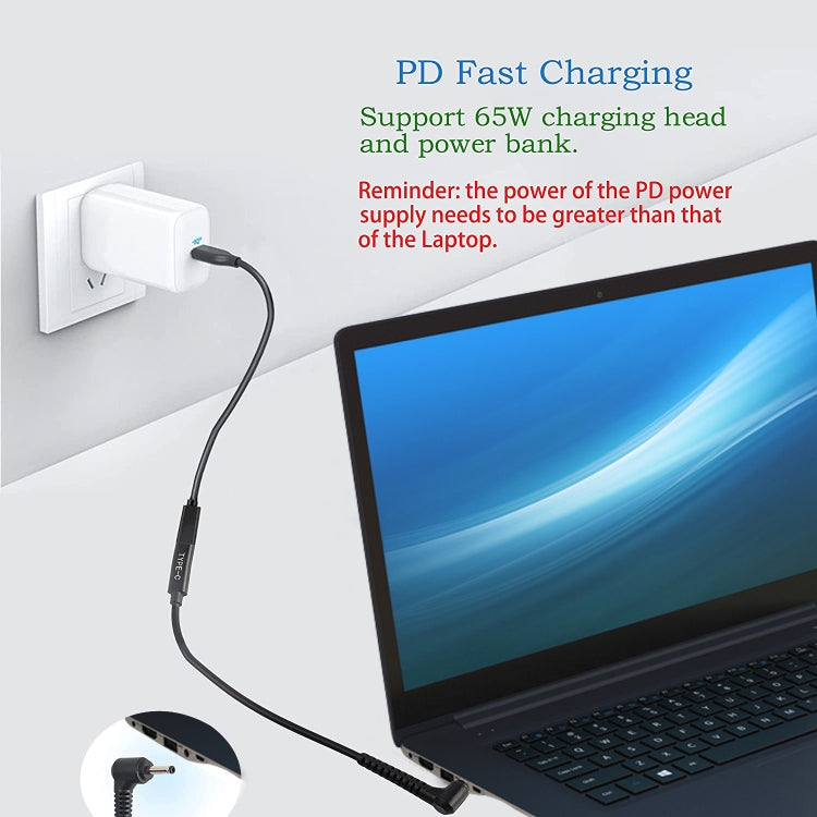 Cabo carregador adaptador de energia USB-C / Type-C para 4.0 x 1.35mm, 4.0 x 1.35mm