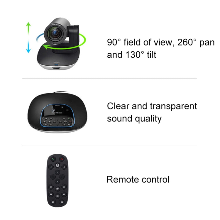 Logitech CC3500e Câmara de Teleconferência Empresarial para Aulas Online HD 1080P, Ficha UE