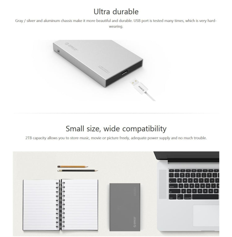 ORICO 2518S3 Caixa Externa para Disco Rígido USB3.0 para HDD / SSD SATA 2.5 polegadas de 7mm & 9.5mm