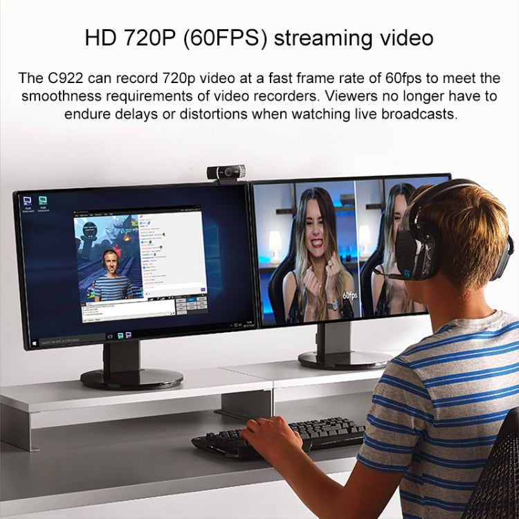 Logitech C922 Webcam HD 1080P com Foco Automático e 2 Microfones Omnidirecionais