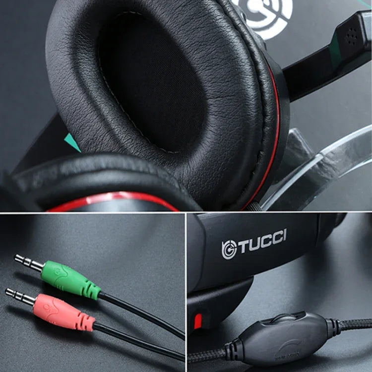 TUCCI X6 Auscultadores para Jogos Estéreo com Super Bass e Microfone para PC, X6
