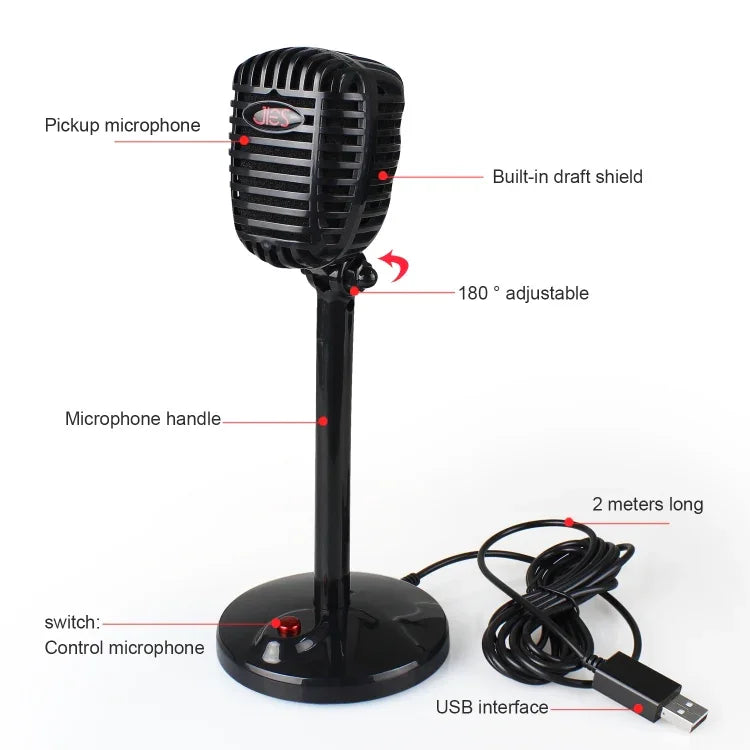 Dispositivo de Microfone USB para Chat de Voz e Videoconferência Rotativo 360 Graus sem Motor, Comprimento do Cabo: 2,2m