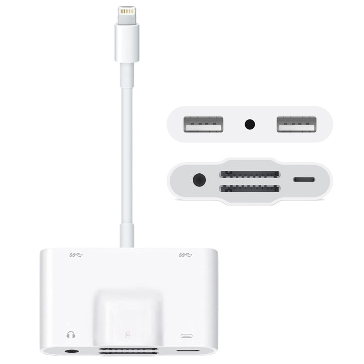 NK-1042 Adaptador de Câmara 6 em 1 8 Pinos Macho para Duplo USB + Duplo Cartão SD + Interface de Áudio 3,5mm + Porta Fêmea de Carregamento 8 Pinos