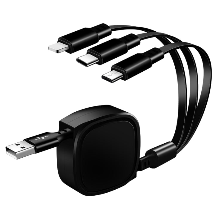 Cabo de Carregamento Retrátil 3 em 1 USB para USB-C / Type-C + 8 Pinos + Micro USB, 1,2m 3,5A Máx