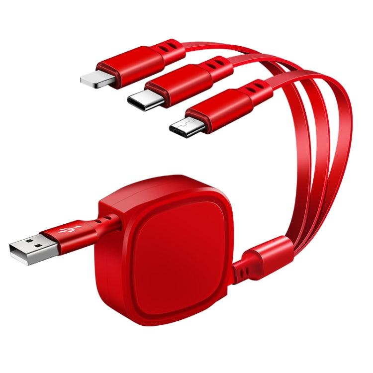Cabo de Carregamento Retrátil 3 em 1 USB para USB-C / Type-C + 8 Pinos + Micro USB, 1,2m 3,5A Máx