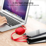 Cabo de Carregamento Retrátil 3 em 1 USB para USB-C / Type-C + 8 Pinos + Micro USB, 1,2m 3,5A Máx