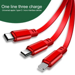 Cabo de Carregamento Retrátil 3 em 1 USB para USB-C / Type-C + 8 Pinos + Micro USB, 1,2m 3,5A Máx
