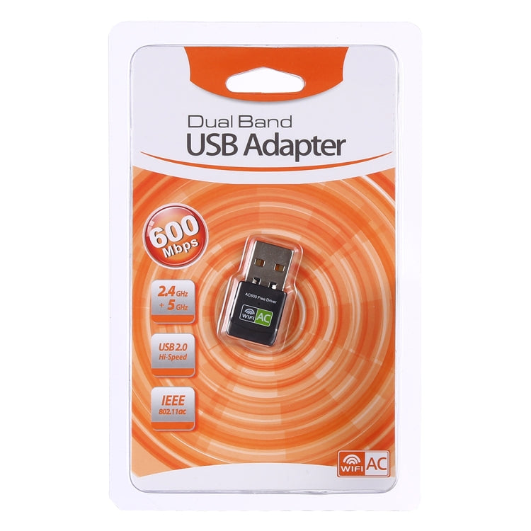 Adaptador USB 2.0 WiFi Banda Dupla 2.4GHz & 5GHz AC600Mbps com Driver Livre, Placa de Rede Externa, AC600Mbps