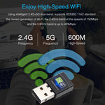 Adaptador USB 2.0 WiFi Banda Dupla 2.4GHz & 5GHz AC600Mbps com Driver Livre, Placa de Rede Externa, AC600Mbps