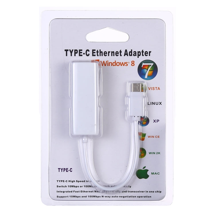 Adaptador Ethernet USB-C / Tipo-C KY-RTL8152B 10 / 100 Mbps, Placa de Rede USB Tipo-C 100Mbps