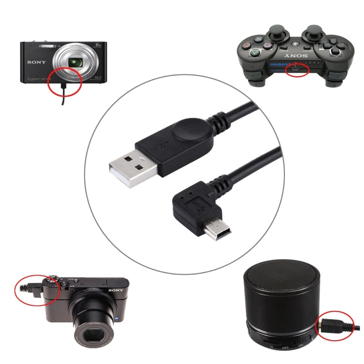 Cabo Mini USB para USB de Dados / Carregamento com Ângulo de 90 Graus à Esquerda, Comprimento: 28cm, Mini USB com Ângulo à Esquerda
