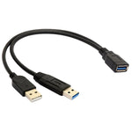 Cabo 2 em 1 USB 3.0 Fêmea para USB 2.0 + USB 3.0 Macho para Computador / Portátil, Comprimento: 29cm, USB 3.0 AF para USB 2.0 AM + USB 3.0 AM