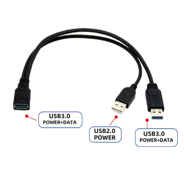 Cabo 2 em 1 USB 3.0 Fêmea para USB 2.0 + USB 3.0 Macho para Computador / Portátil, Comprimento: 29cm, USB 3.0 AF para USB 2.0 AM + USB 3.0 AM