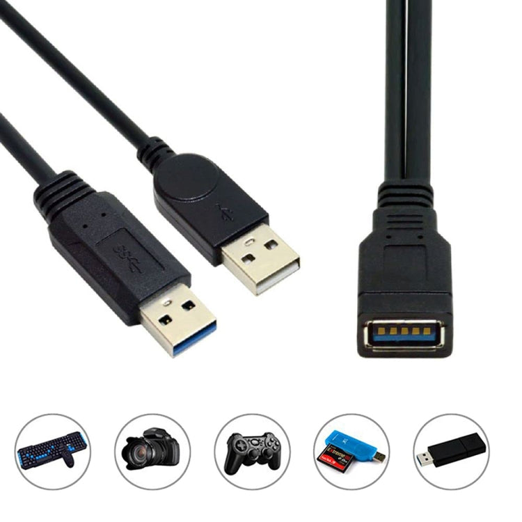 Cabo 2 em 1 USB 3.0 Fêmea para USB 2.0 + USB 3.0 Macho para Computador / Portátil, Comprimento: 29cm, USB 3.0 AF para USB 2.0 AM + USB 3.0 AM