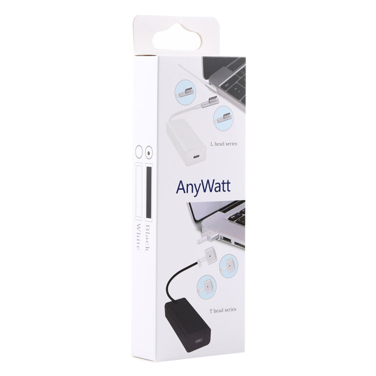 Adaptador Conversor de Carga Série L AnyWatt 85W USB-C / Type-C Fêmea para MagSafe 1 Macho de 5 Pinos para MacBook, 85W Preto, 85W Branco