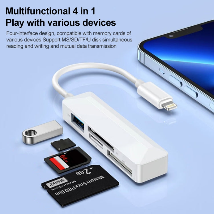 Leitor de Cartões Multifuncional 4 em 1 MS + SD + TF + USB2.0 para Dispositivos 8 Pinos, 8 Pinos