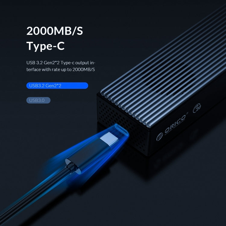 Caixa para SSD M.2 NVMe USB3.2 20Gbps ORICO M2PVC3-G20-GY-BP, M2PVC3-G20-GY-BP